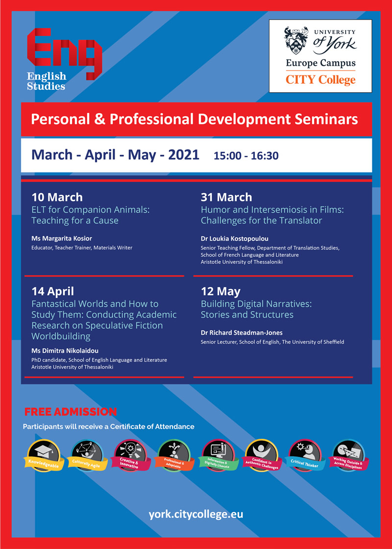 Personal & Professional Development Seminars 2021 by CITY College's English Studies Dept